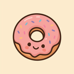Kawaii Design Style Happy Donut with Sprinkles Vector Template