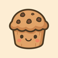 Kawaii Design Style Cupcake Vector Template