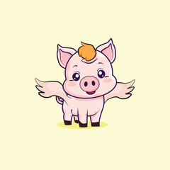Cute Cartoon Pig with Wings