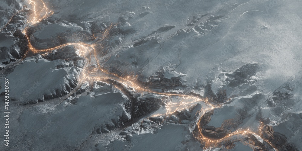 Poster Quantum Terrain Intelligence Illuminated Geospatial Data Visualization of Topographical Networks - Advanced Environmental Mapping and Strategic Landscape Analysis