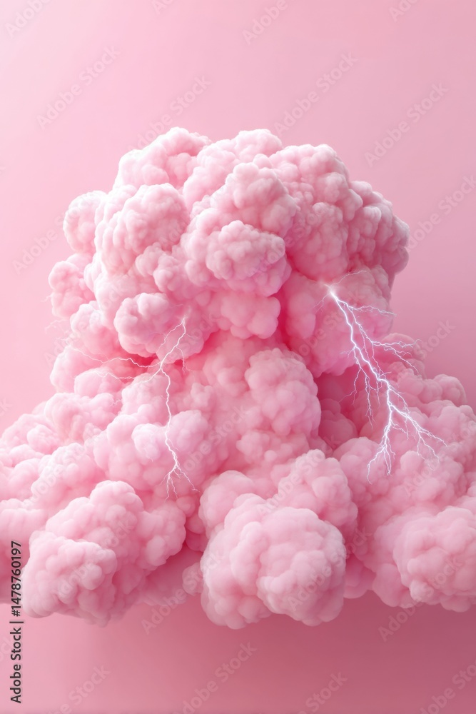 Aufkleber ethereal storm aesthetics pastel pink cloud dynamics with electric lightning - surreal meteorologica