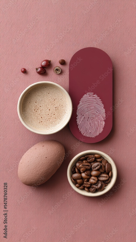 Poster minimalist digital identity fusion artisan coffee experience with biometric security design - person