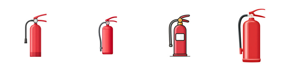 Variety of red fire extinguishers in various designs and sizes showcasing unique features, essential for safety and emergency preparedness in homes and workplaces.
