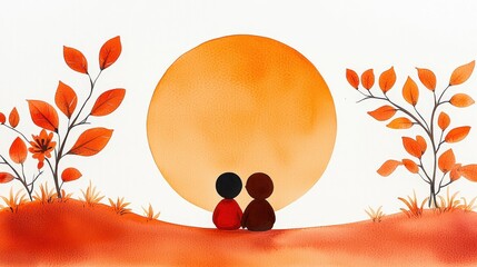 A calm moment of silent comfort between two figures seated closely, warm tones and soft outlines