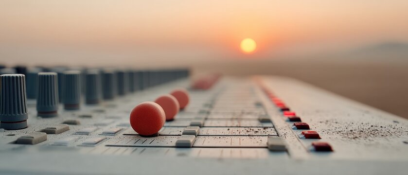 Sunset Audio Mastery Professional Sound Engineering Aesthetic with Minimalist DJ Mixing Console - Cinematic Creative Technology for Event Production