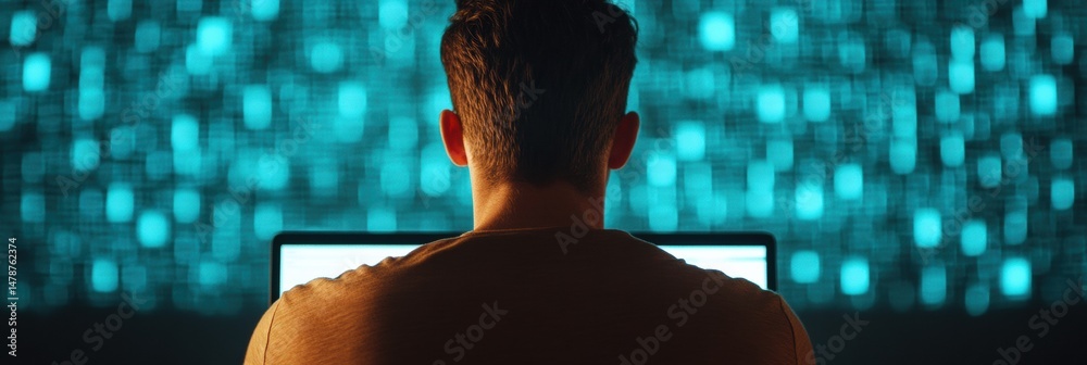 Leinwandbilder Immersive Digital Workspace Cybersecurity Professional Analyzing Interactive Data Matrix in Futuristic Tech Environment - Next-Gen Productivity and Cognitive Performance