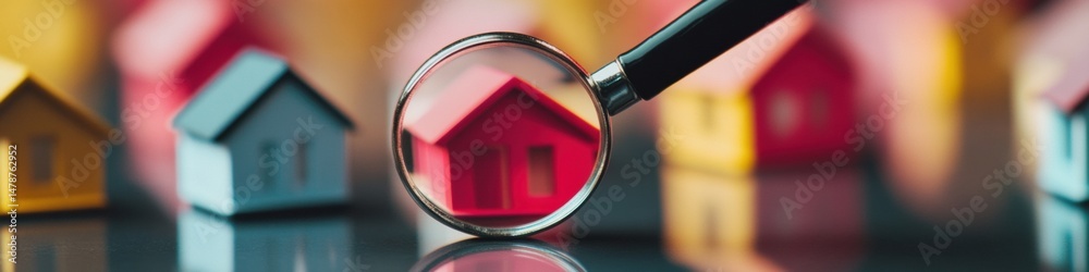 Poster Precision Real Estate Analytics Minimalist Property Selection Visualization with Magnifying Lens - AI-Driven Market Insights for Strategic Investment Optimization