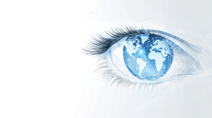 Global vision reflected in a serene human eye.