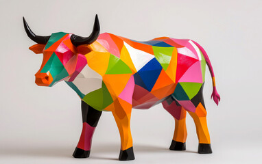 Colorful geometric cow sculpture for modern art enthusiasts.