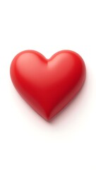 Fototapeta premium 3D red heart icon with smooth glossy surface and subtle shadow, isolated on white background for love, favorite or like button concept in UI design