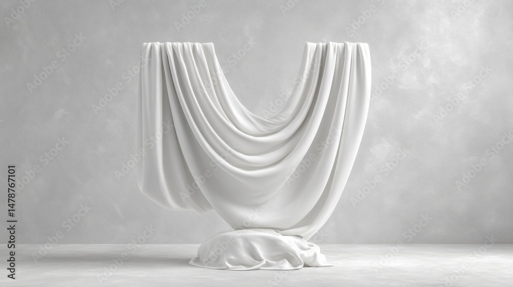 Poster ethereal minimalist fabric sculpture soft white muslin draping in contemporary studio art - sculptur