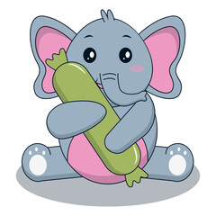 Cute Baby Elephant Cartoon Character. Isolated on White Background.