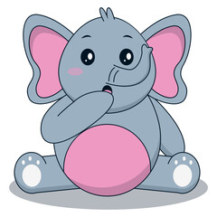 Fototapeta premium Cute Baby Elephant Cartoon Character. Isolated on White Background.