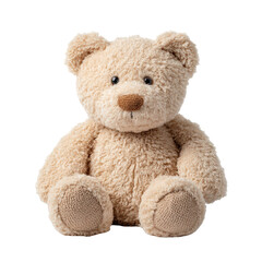 Obraz premium Adorable beige teddy bear plush toy sitting soft fur kid cute calm baby on transparent background