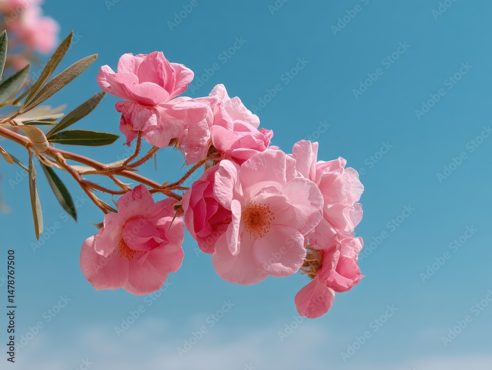 Poster ethereal oleander bloom soft pink botanical tranquility for wellness branding and minimalist design 