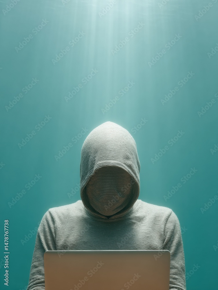 Aufkleber cybersecurity anonymity anonymous digital native in minimalist hoodie exploring network shadows - ne