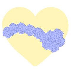 Yellow Heart with Wavy Purple Rose Garland – Soft Curved Floral Element | Set of Yellow Hearts Decorated with Purple Roses