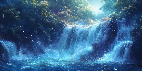 Glistening Water Flow Background, Generative AI