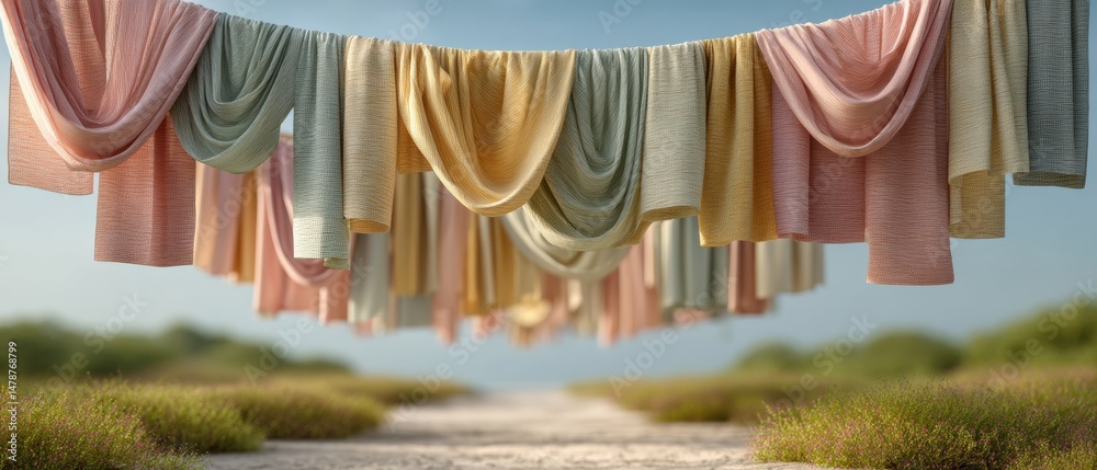 Poster soft landscape architecture ethereal textile installation explores dimensional tranquility, sustaina