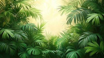 Lush Tropical Paradise Green Palm Leaves Background