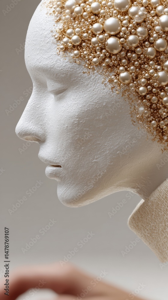 Aufkleber neuroaesthetic metamorphosis sculptural human profile with gilded pearl confluence - visionary digit
