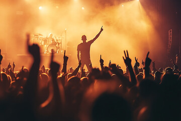 Enthusiastic crowd enjoying a vibrant concert with illuminated stage performance