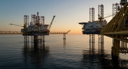 Obraz premium Offshore Oil Platforms at Sunset