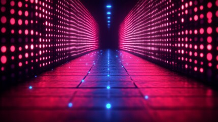 Neon Data Tunnel: A futuristic neon data tunnel with a sense of anticipation and a mysterious pathway