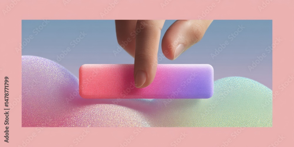 Poster Holographic Progress Visualization Gradient Minimal Loading Bar with Interactive Hand Placement - Next-Gen UX Design, Digital Transformation, and Immersive User Interface Innovation