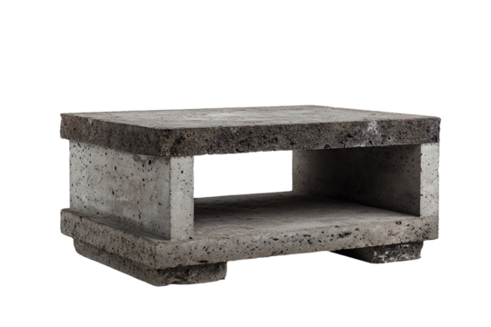 Grey Concrete Block Shelf on Transparent Background, PNG