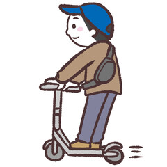 キックボードに乗る男性イラスト