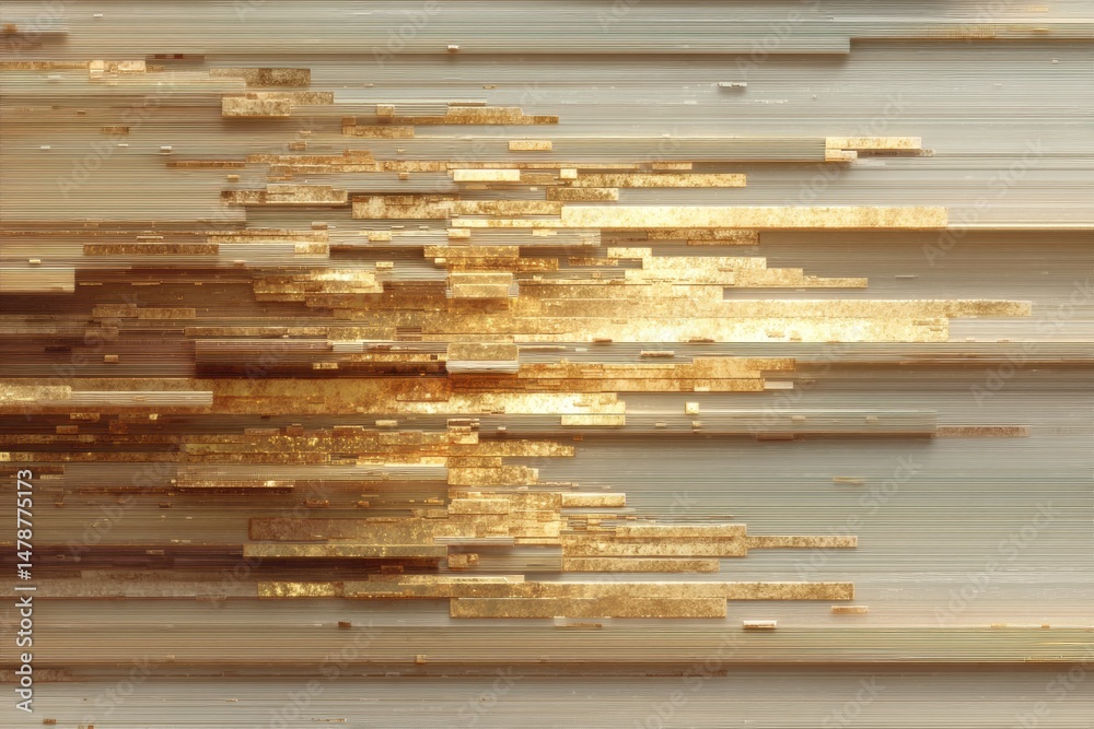 Poster digital gold rush fractured metallic landscape visualizing technological disruption, innovative data
