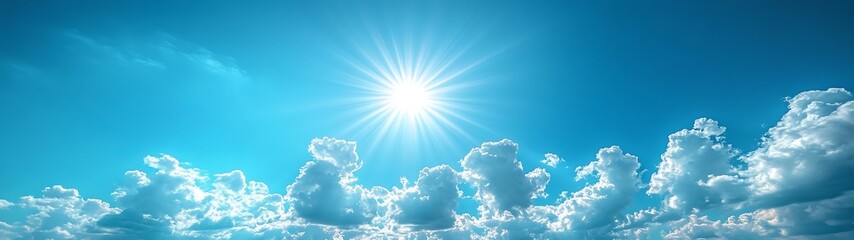 Sunny blue sky with puffy clouds