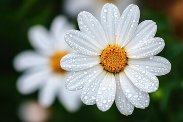Beautiful White Daisy Flower Dew Drops Macro Nature Photography Pure Bloom Image Plant Fresh Water  