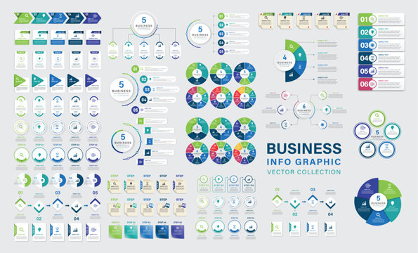 Collection of infographic templates - graphs and chart, timelines, steps and options, percent, presentation, people infographics, vector illustration
