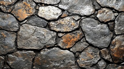 Fototapeta premium Texture of Stone Wall: A rugged and textured close-up showcases the natural beauty of a stone wall, highlighting the unique character and enduring strength of each individual stone.