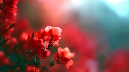 Vibrant Red Azalea Blooms Soft Light Spring Nature Photography Pink Leaf Bush Petal Plant Color     