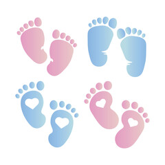 Baby Footprints with Hearts Vector Illustration