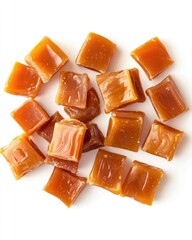 Sweet caramel squares scattered