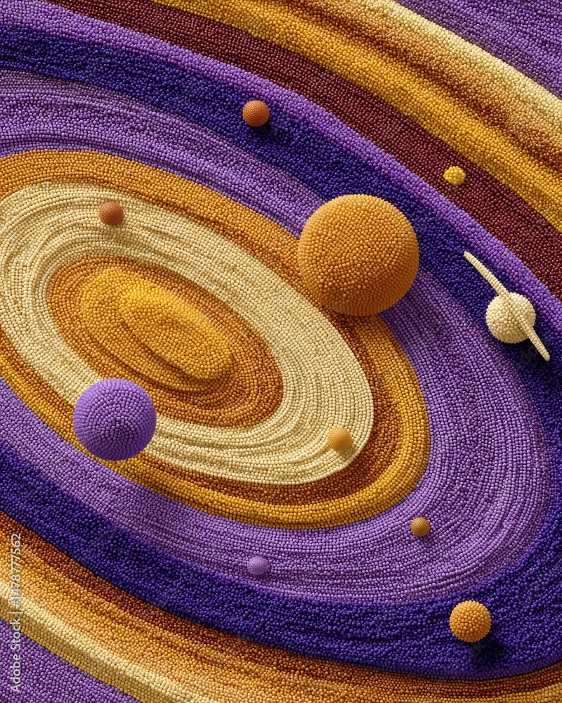 Aufkleber cosmic textile visualization ethereal orbital landscape in vibrant purple and gold - immersive digit
