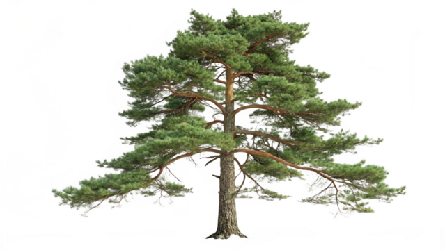Symmetrical Pine Tree Isolated on White for Landscape Architecture Botanical Nature and Forest Design Use