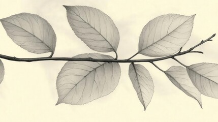 Obraz premium Elegant Branch with Delicate Leaves Botanical Art