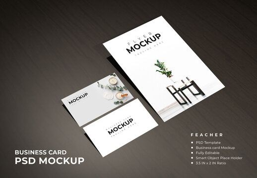 Business Card With Flyer Mockup