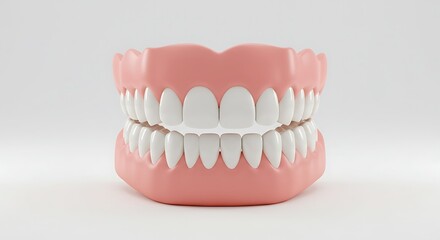 Obraz premium Complete Set of Dentures on Plain Background for Dental Care