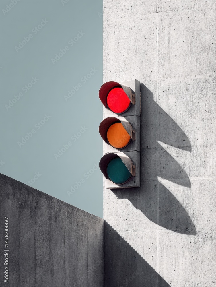Poster minimalist urban infrastructure geometric traffic light design capturing brutalist aesthetic, sustai