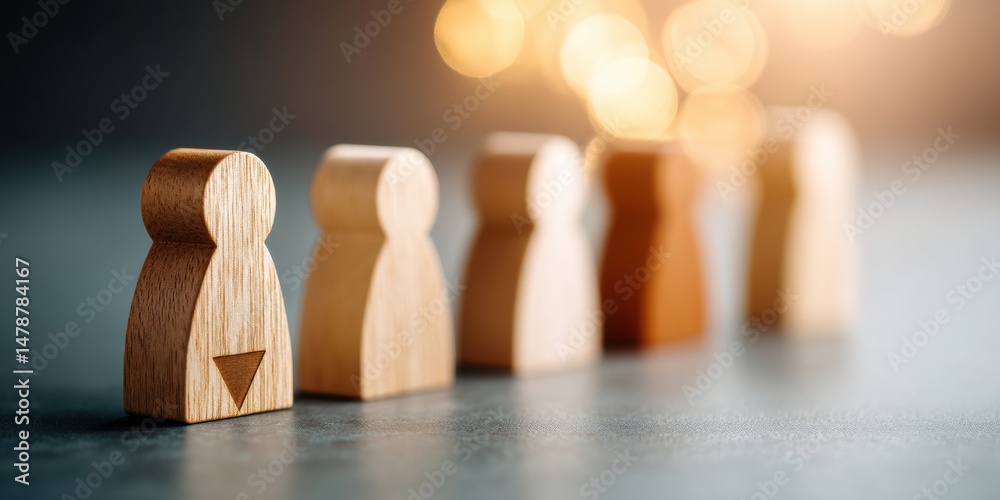 Poster workforce reduction dynamics minimalist wooden figures illustrating strategic hr transformation and 