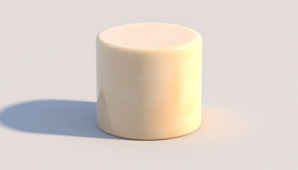 Creamy cylindrical object, smooth surface, soft light, isolated on white background, studio shot, minimalist design, product display, blank template.