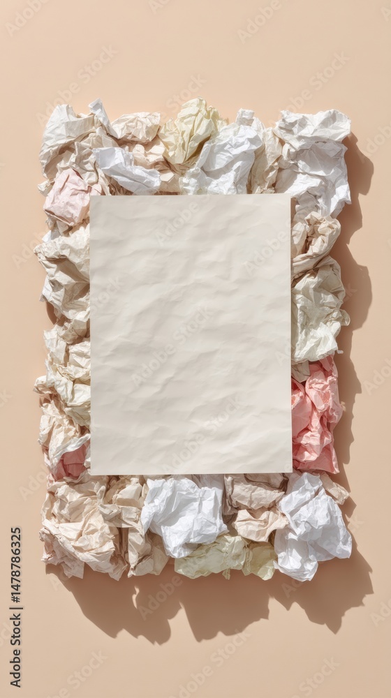 Aufkleber Minimalist Zero-Waste Design Mockup Textural Recycled Paper Frame with Blank Canvas - Sustainable Branding Concept for Eco-Conscious Creative Professionals