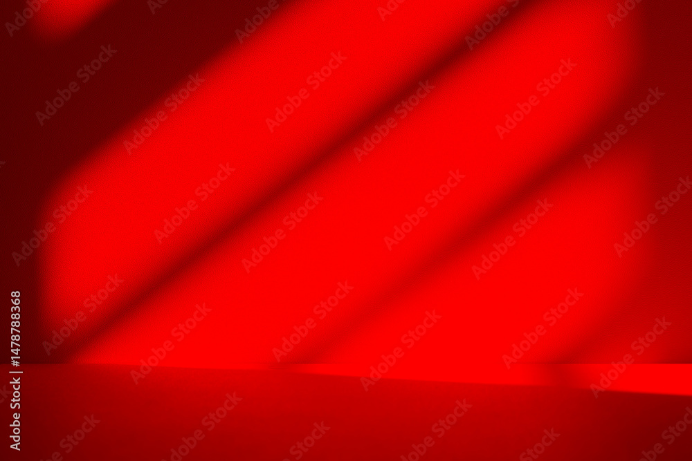 Aufkleber wall interior background, studio and backdrops show products.with shadow from window color red backg