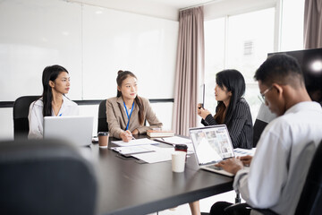 Business People brainstorming Meeting Design Ideas use post it notes to share idea professional investor start up project business brainstorming planning in office